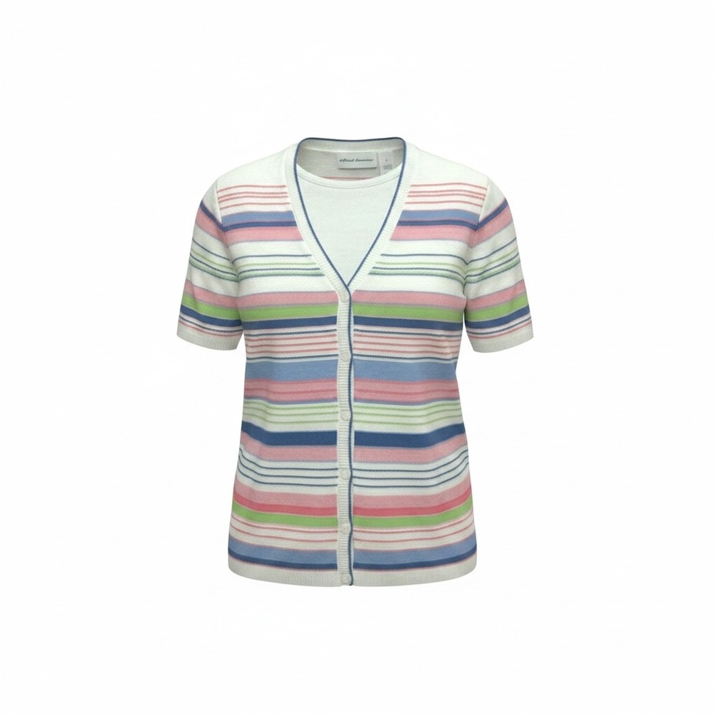 NWT Alfred Dunner Women Striped Short Sleeve Sweater Set White Pink Blue Green S